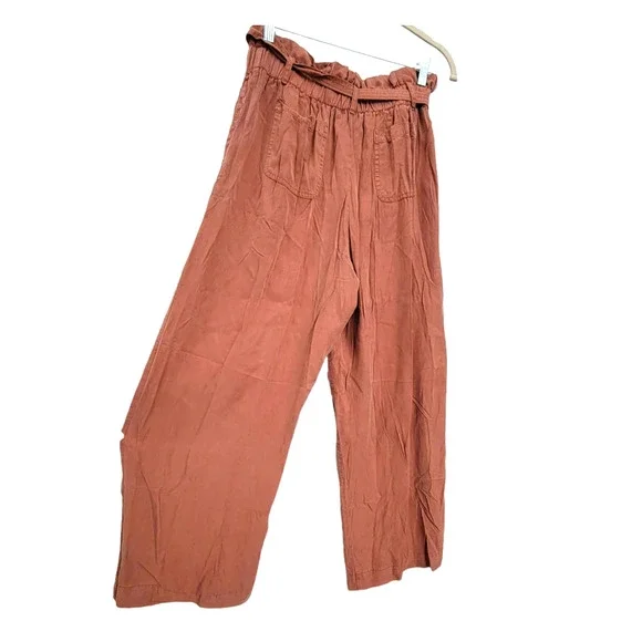 Ces Femme Wide Leg Paper Bag High Rise Rust Color Lyocell Pants Women Sz M - Picture 6 of 9